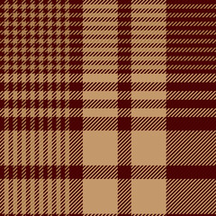 Red and beige glen check plaid. Houndstooth twill pattern design. Textile fabric swatch template.