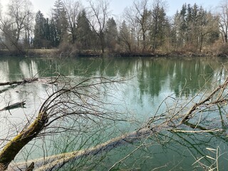 Reuss River before Lake Flachsee and in natural protection zone Aargau Reuss river plain...
