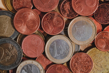 Euro coins closeup pattern background