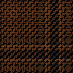 Brown and black glen check plaid. Houndstooth twill pattern design. Textile fabric swatch template.
