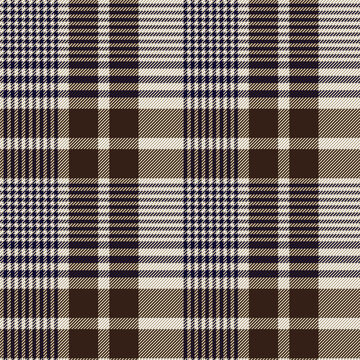 Blue and brown glen check plaid. Houndstooth twill pattern design. Textile fabric swatch template.