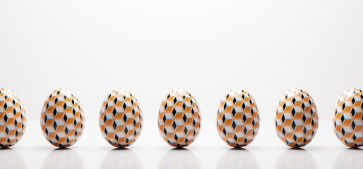 Easter eggs in retro cubic pattern pattern