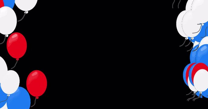 Minimalistic video overlay with balloons in blue and red colors in cartoon or comic style. Balloon frame on the sides with empty space in the center.