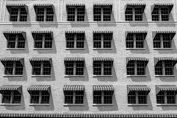black and white facade of a building