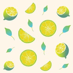 Vector lemon pattern with leaves on light background