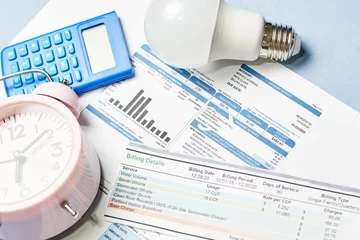 Fotobehang Monthly utility bills. Cost of Utilities. Planning for utility costs in the monthly budget. Electricity bills by state monthly report. Budget for highly-variable utility bills © Golib Tolibov