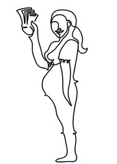 One line drawing of  pregnant woman with money in her hands
One continuous line drawing of  woman  holding money.