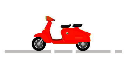 colourful Scooter vector illustration, classic scooter, red scooter, black wheel motorbike  vector illustration in flat white background  