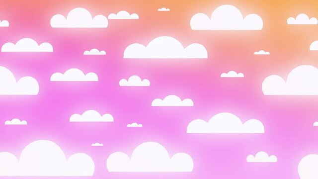 4K 3D animation of a bright pink summer sky at sunset with paper clouds.