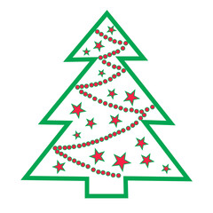 Symbolic Christmas tree in the snow with stars and garlands on a white background