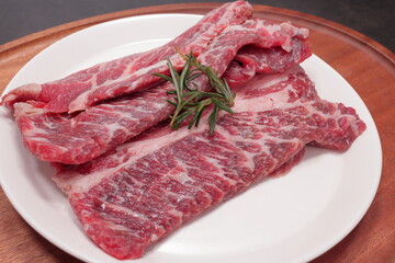 fresh raw meat on a white plate