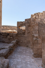 The courtyard  ruins of the palace of King Herod - Herodion in the Judean Desert, in Israel