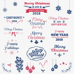 Christmas vector elements, labels and typography