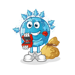 winter earth propose and holding ring character. cartoon mascot vector