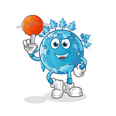 winter earth playing basket ball mascot. cartoon vector