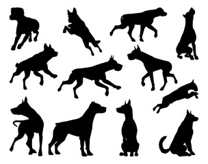 A set of detailed animal silhouettes of a pet dog