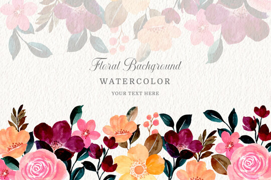 Pink and yellow floral background with watercolor