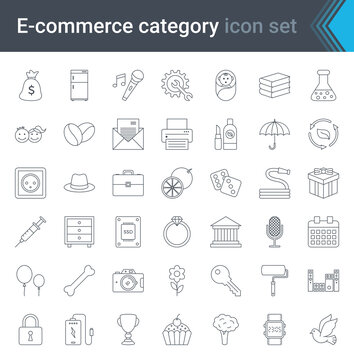 Online shopping and e-commerce category linear icons set isolated on white background. High quality vector
