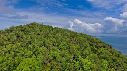 Seychelles Beach, aerial view from drone on a beautiful sunny day