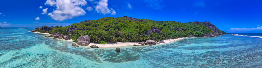 Seychelles Beach, aerial view from drone on a beautiful sunny day