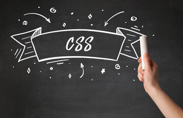 Hand drawing CSS abbreviation with white chalk on blackboard