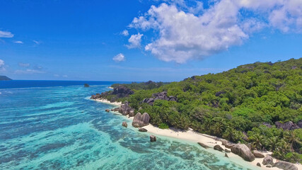 Seychelles Beach, aerial view from drone on a beautiful sunny day