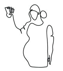One line drawing of  pregnant woman with money in her hands
One continuous line drawing of  woman  holding money.