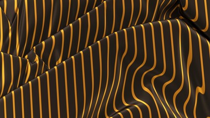 Black silk with golden stripes pattern. Beautifully laid fabric. Elegant fabric horizontal background. High resolution.