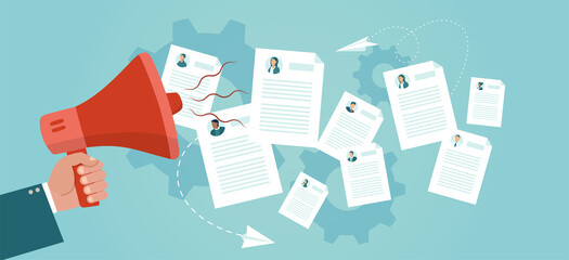 Vector of a hr manger making an announcement to a job applicants