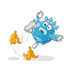 winter earth slipped on banana character. cartoon mascot vector