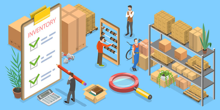 3D Isometric Flat Vector Conceptual Illustration of Product Inventory Management.