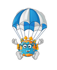 autumn earth skydiving character. cartoon mascot vector