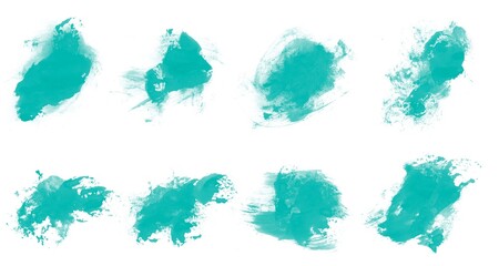 Fototapeta na wymiar Beautiful set of abstract turquoise smear and blot brushes