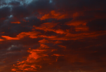 Fototapeta na wymiar Red clouds in the sunset sky (background)