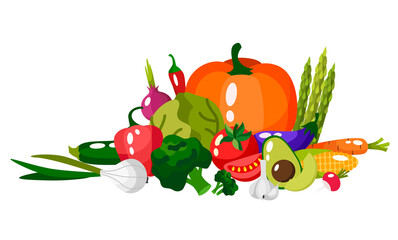 Set of fresh vegetables.Flat design. Organic farm illustration. Healthy lifestyle vector design elements.