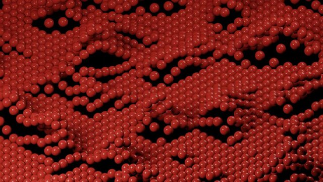 Red 3d balls wavy movement on a black background. Simple motion graphic looped animation
