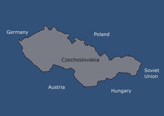 Czechoslovakia  map  1945 - 1992 central europe - obrazy, fototapety, plakaty