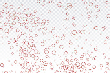 Red air bubbles, oxygen, champagne crystal clear, isolated on a transparent background of modern design. Vector illustration of EPS 10.