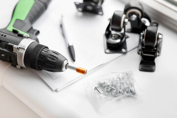 Collection tools for carpentry, furniture repair, renovation and assembly at home