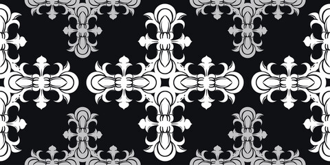 Decorative ornament  black damask pattern Textile wallpaper classic decor
