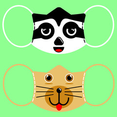 Illustration vector graphic cartoon character of masks with animal face of raccoon and dog