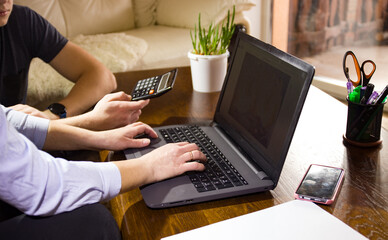 Fototapeta premium work on a computer and calculator