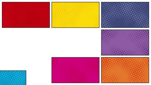 Multicolor panels in retro comics book style animation. minimal vintage motion graphics background