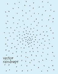Hand drawn doodle raindrop sketch. Black and white vector texture of circle shape rain drops falling from center.