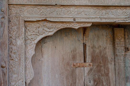 Architecture wooden door details at derawar fort pakistan