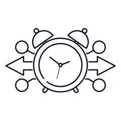 Clock, arrows, circles. Time management concept, deadline. Vector icon isolated on white background. 