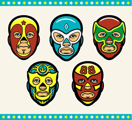 Mexican Lucha Libre Wrestling Masks. Vector Illustration.