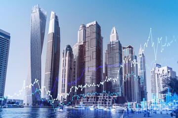 Skyscrapers of Dubai business downtown. International hub of trading and financial services of...