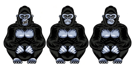 Facial expressions of gorilla. Faces of gorilla. Vector Illustration.