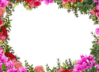 frame of flowers isolated on white background with​ clipping​ path​